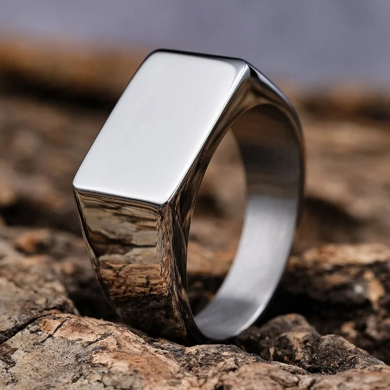 Mirror-Finish Titanium Signet Ring